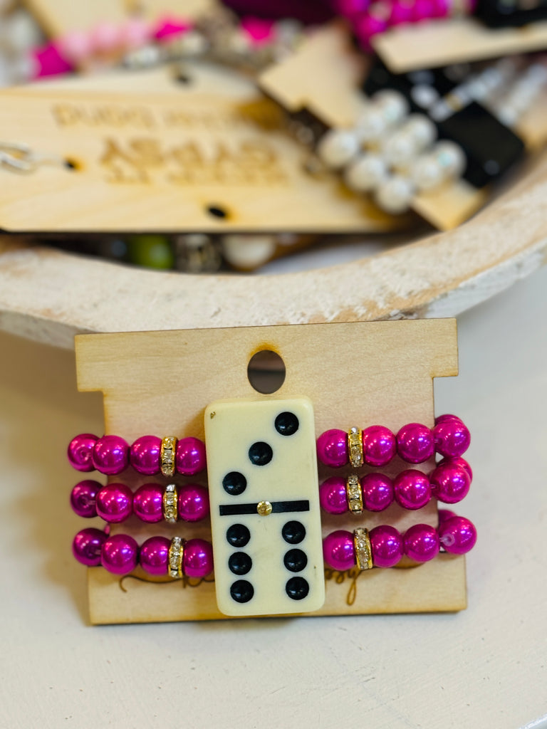 Hot Pink Life's A Gamble Domino Bracelet Stack