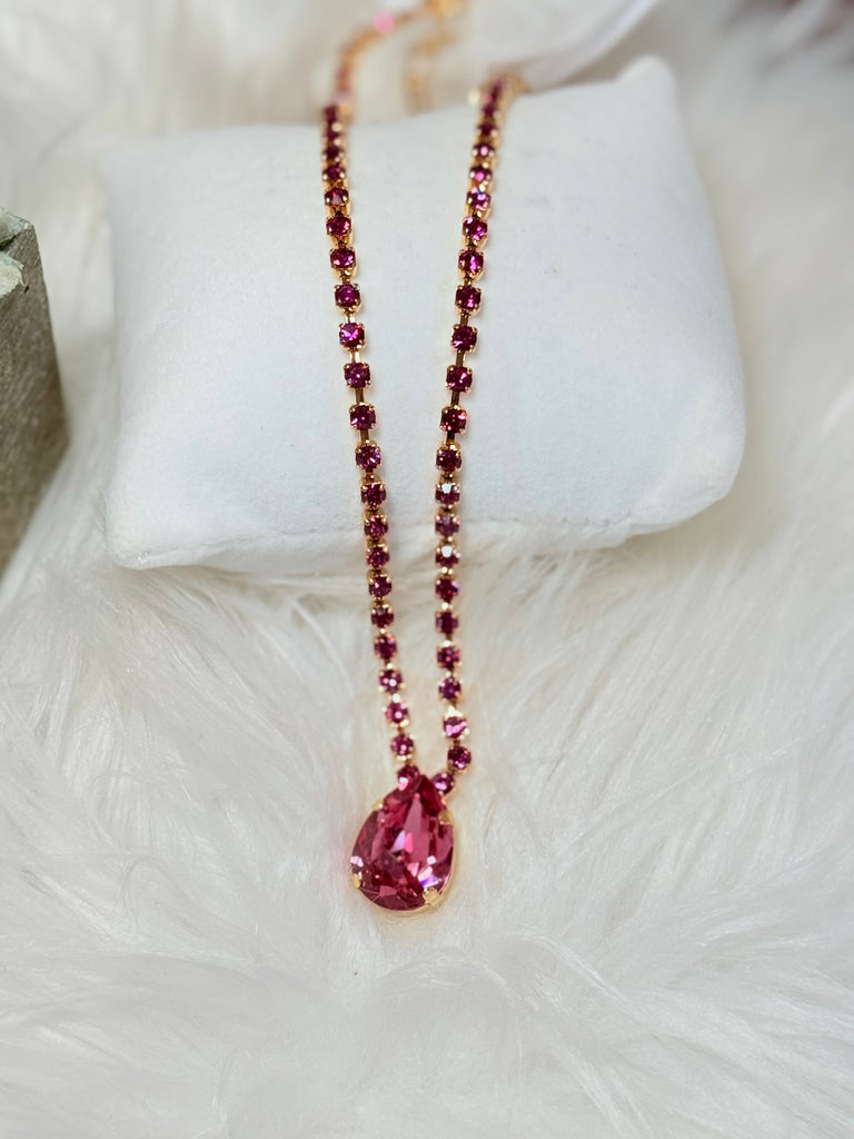 Milli Swarovski Crystal Necklace - All Fuchsia