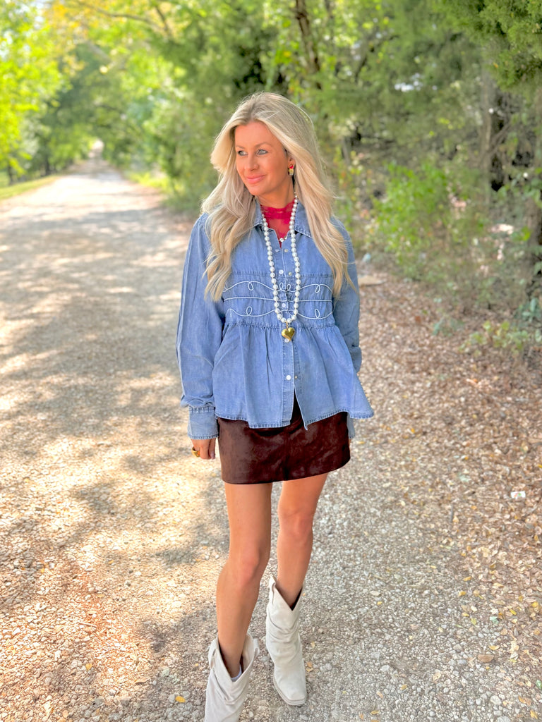 Loopty Lou Long Sleeve Denim Top By 2Fly