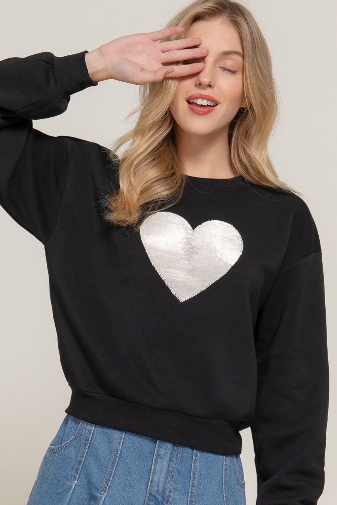 Heart On Me Patch Crewneck Pullover - Black