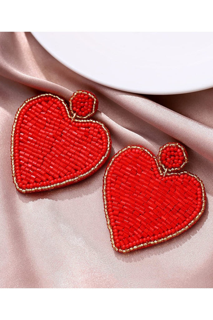 Red Berry Forever Heart Beaded Earrings