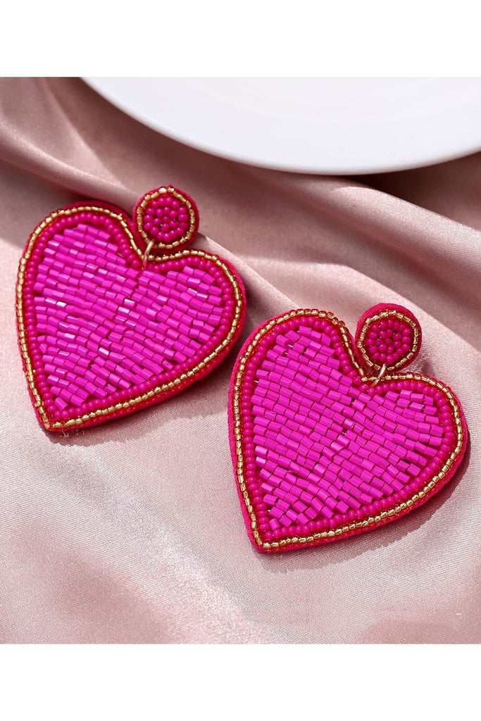 Fuchsia Forever Heart Beaded Earrings