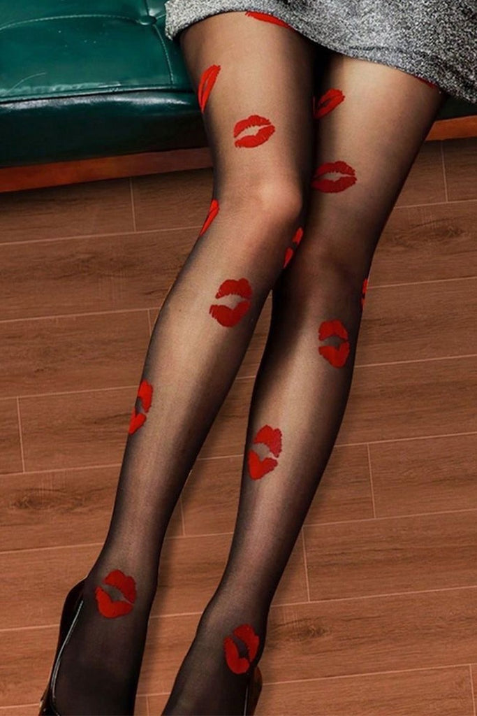 Kiss Me Pretty Sheer Mesh Stockings - Red