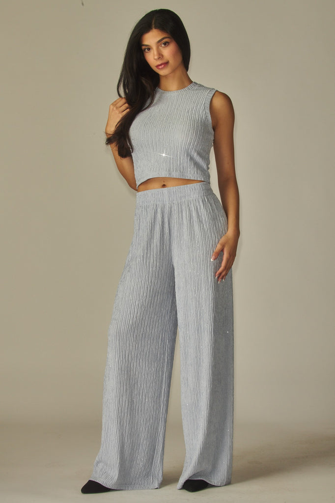 Blissful Ambiance Crinkle Spring Pant Set - Blue Sky Denim