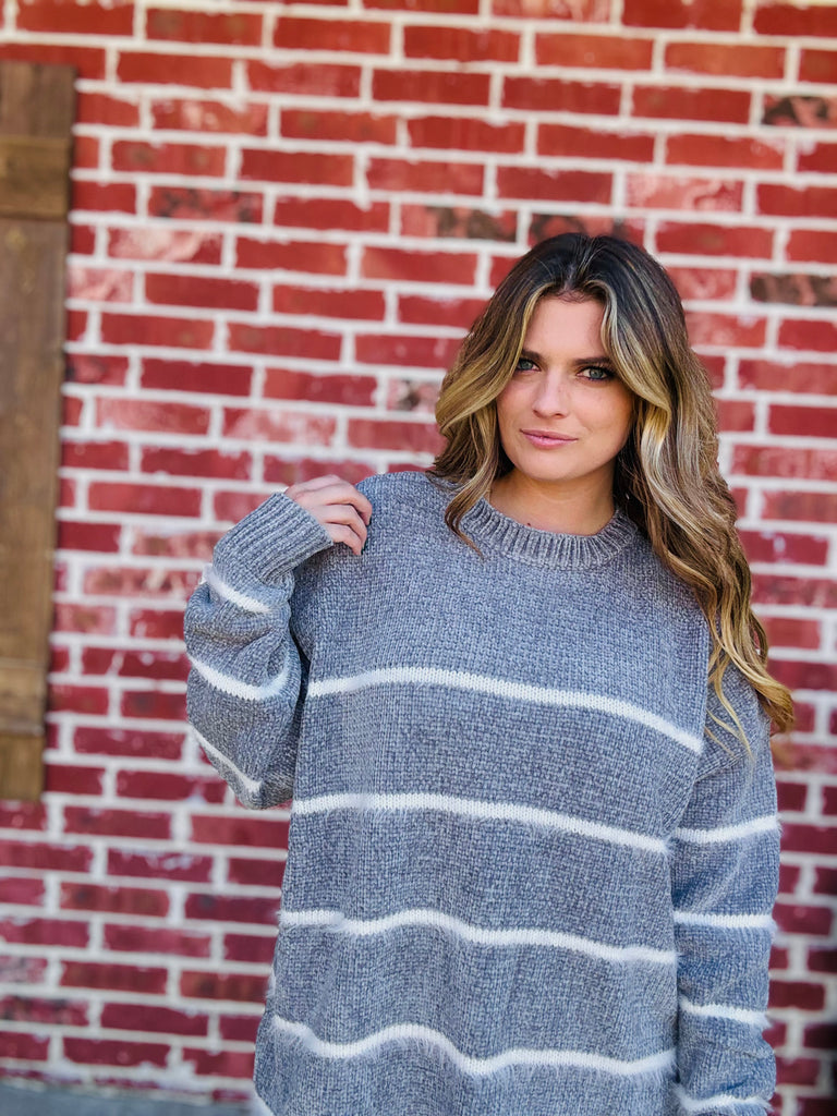 It's Just Casual Stripe Sweater - Grey