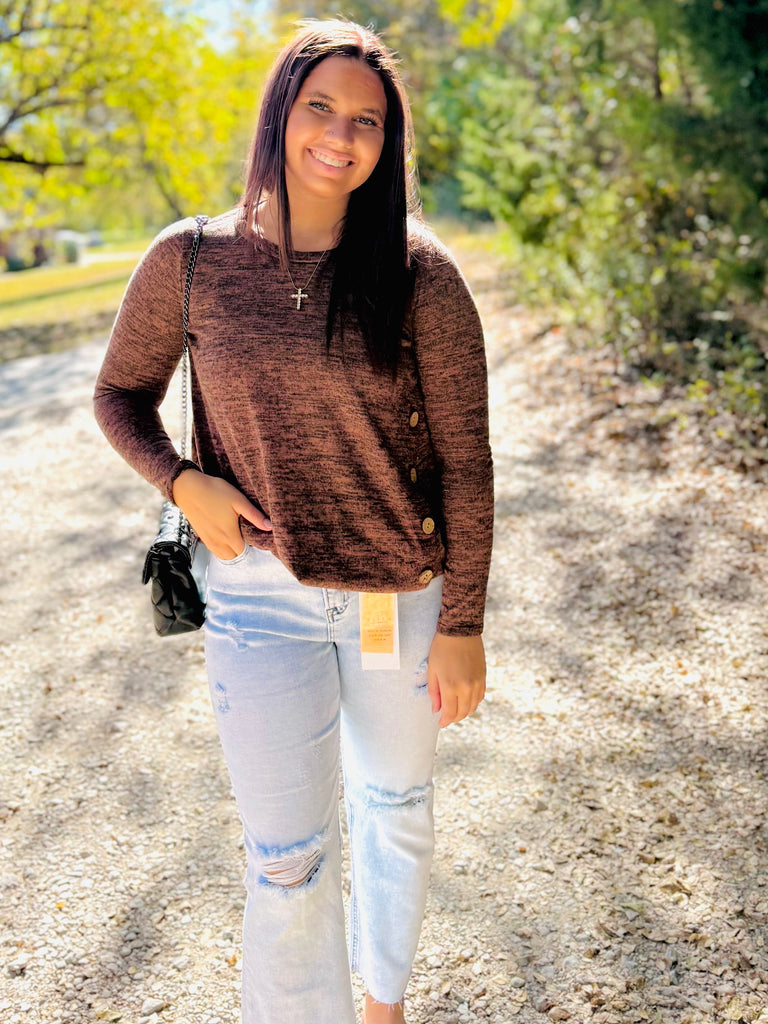 Anywhere You Are Button Top - Mauve