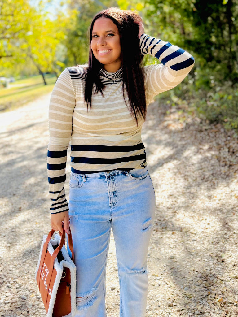 Make A Plan Stripe Cowl Neck Top - Navy