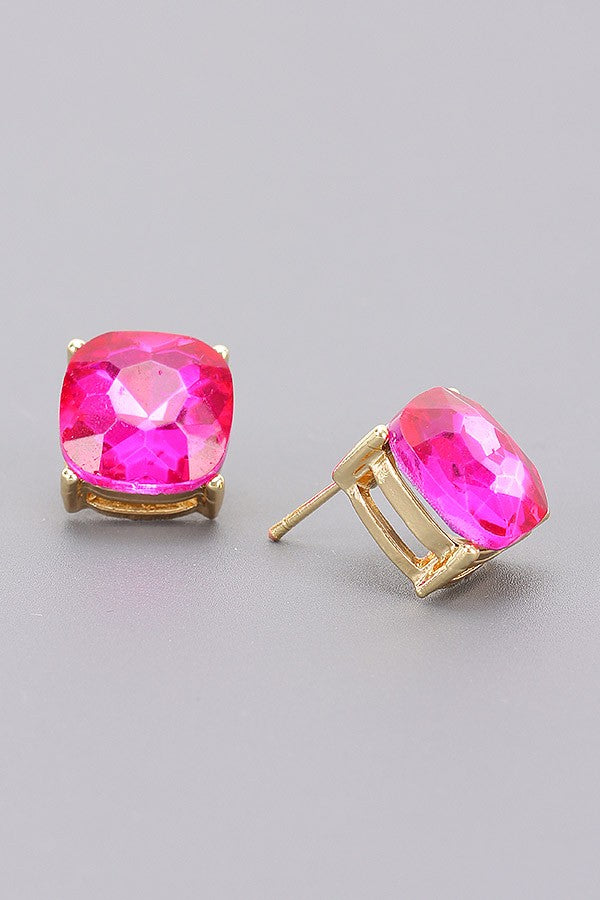 Crystal Clarity Stud Earrings - FUSCHIA