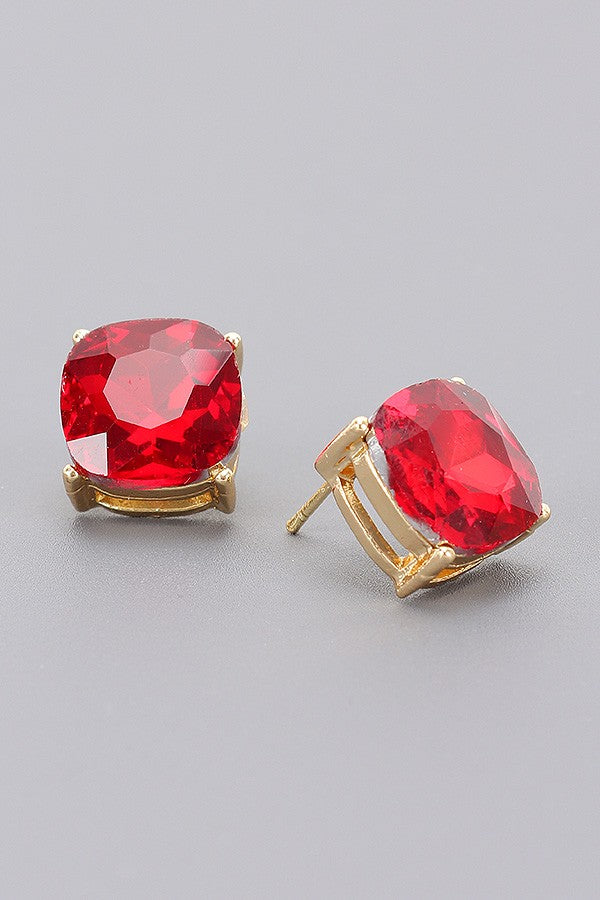 Crystal Clarity Stud Earrings - RED