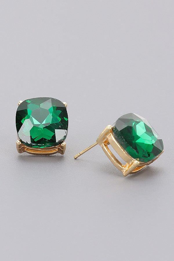 Crystal Clarity Stud Earrings - GREEN