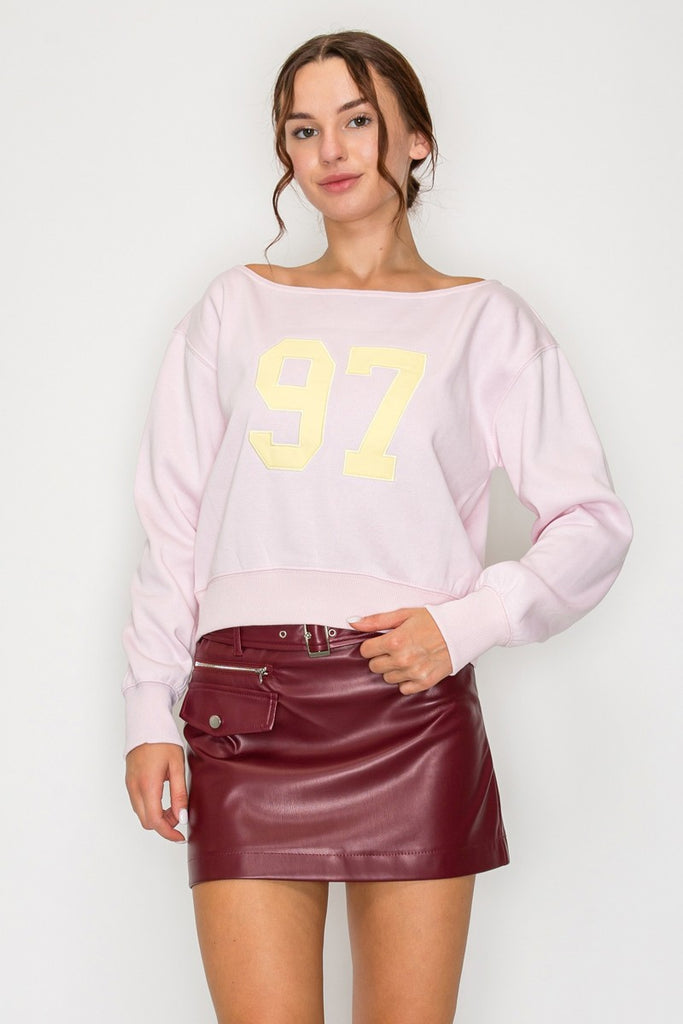 Off-Duty Cutie Off-Shoulder Sweatshirt - Baby Pink