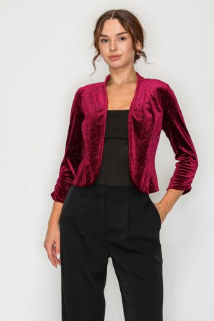 Sparkle & Velvet Open-Front Jacket