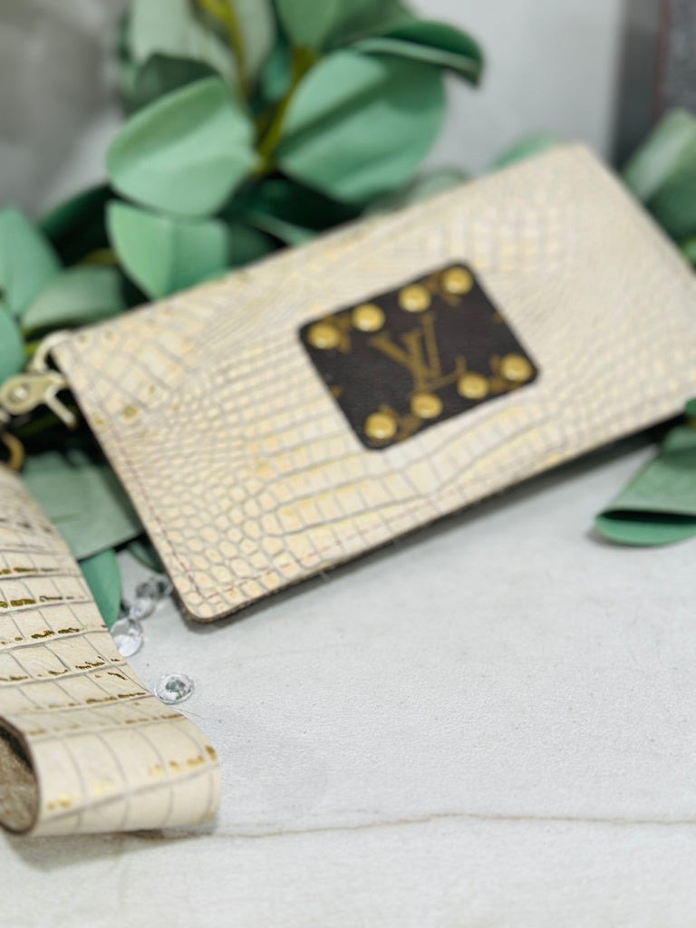 Golden Cream Croc Leather Fallon Wallet/Wristlet