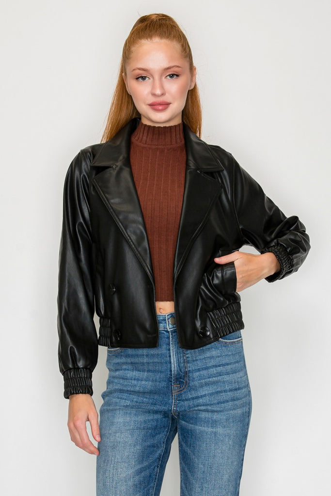 City Mood Faux Leather Bomber