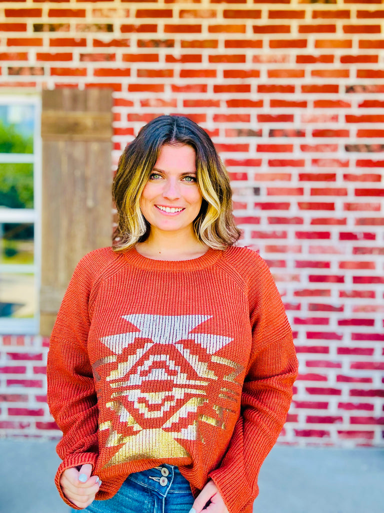 Tinsel Taos Rust Gold Sweater