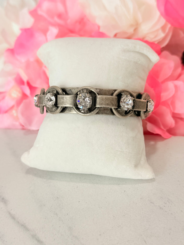 Henley Swarovski Bracelet Cuff in Antique Silver