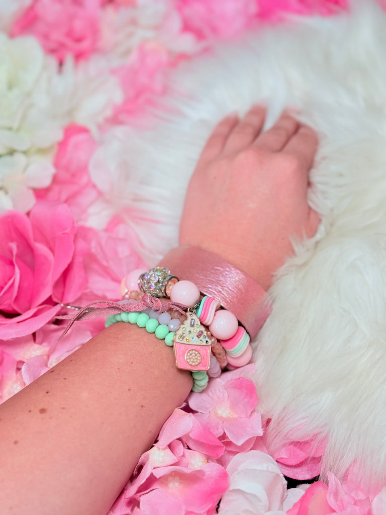 Sweet Cupcake Charm Beaded Bracelet Stack