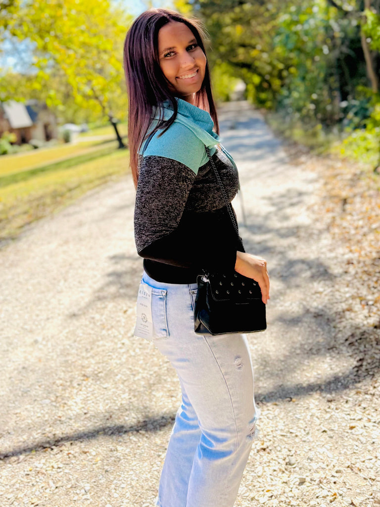 Out And About Color Block Hoodie - Mint