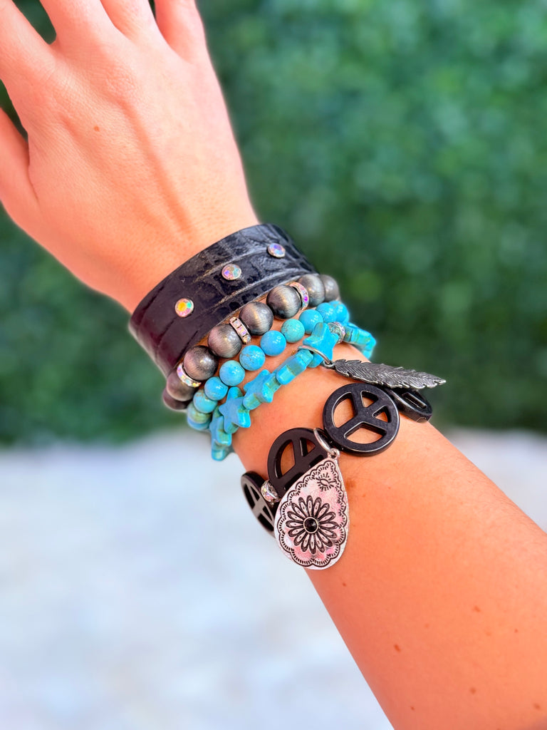 Vintage Turquoise Peace & Charm Bracelet Stack