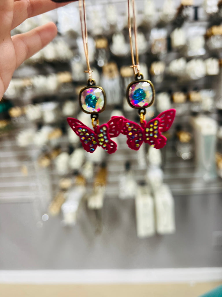 1CNC 1205- Neon Butterfly Earrings in Pink