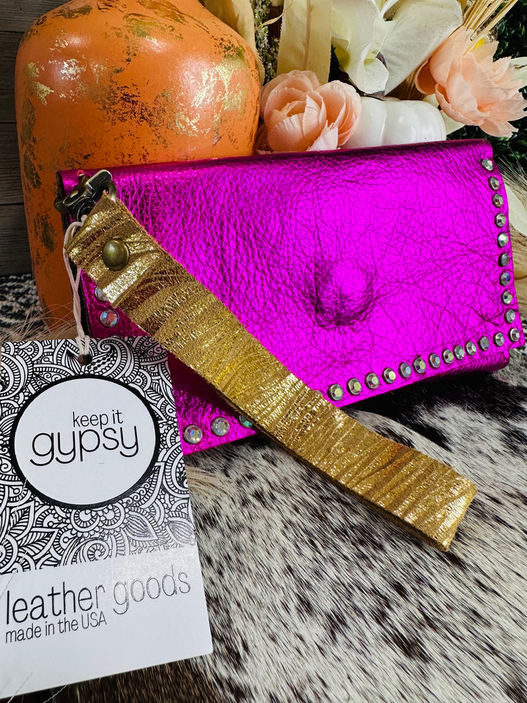 The Ultimate Fuchsia Leather AB Trifold Wristlet/Wallet
