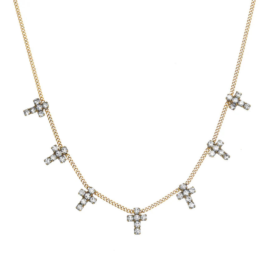 Multi Cross Gold Swarovski Necklace