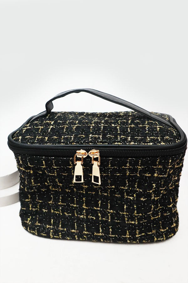 Large Tweed Cosmetics Bag Travel Case