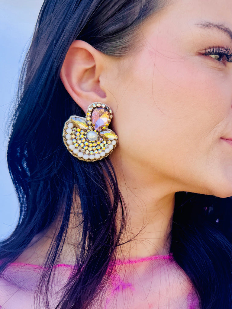 Glam Fan Pink Earrings