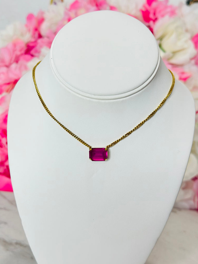 Rubin Swarovski Pendent Daily Necklace - Fuchsia Matte