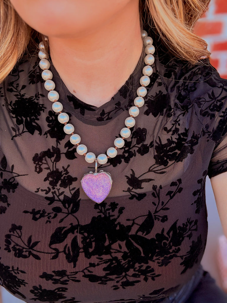 So Presh Pearl & Sweet Sparkle Heart Necklace in Purple