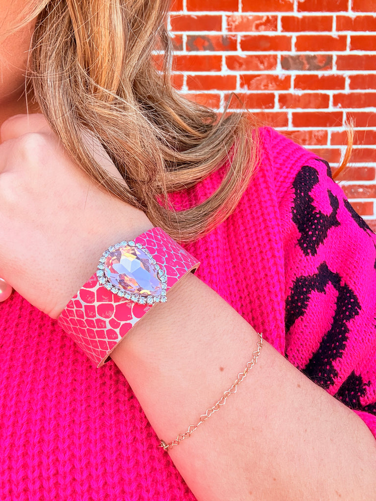 Hot Pink Hologram Viper & Pink Crystal Cuff