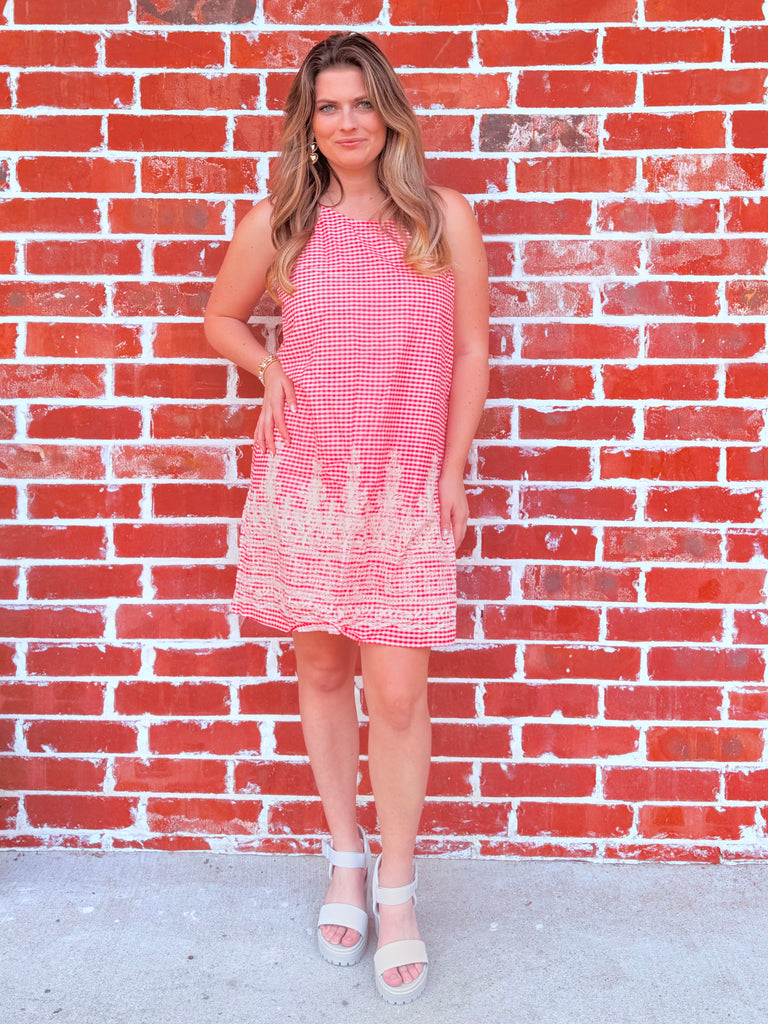 Hot Pink Off To Brunch Gingham Dress