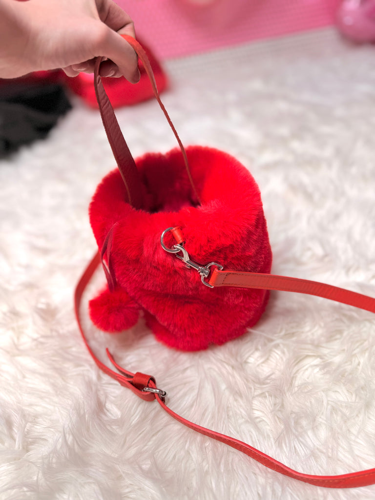 Red Fur Bucket Purse