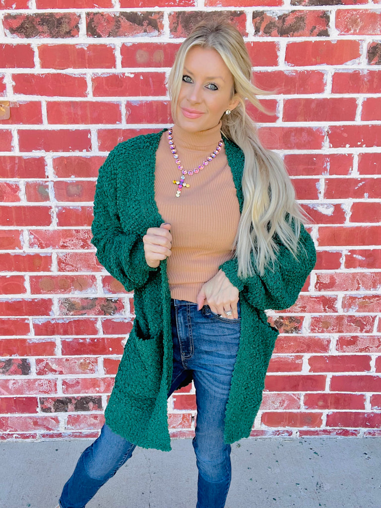 Hunter Green Popcorn Cozy Cardigan