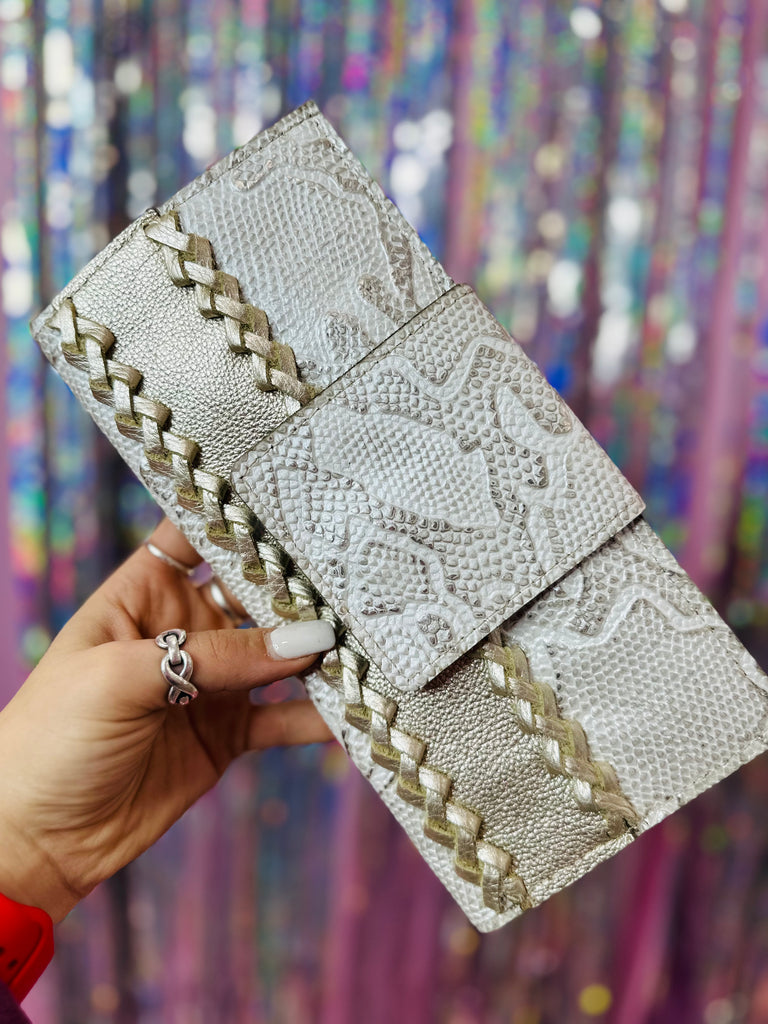 Ivory & Taupe Jungle Leather Wallet Clutch