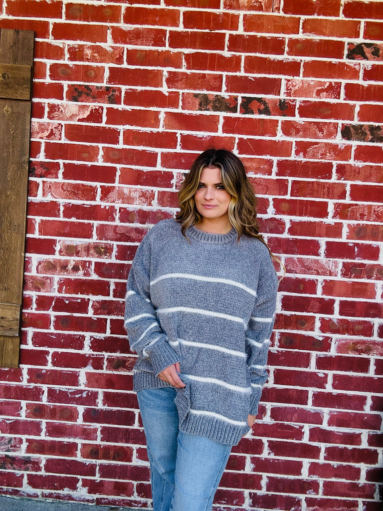 It's Just Casual Stripe Sweater - Grey