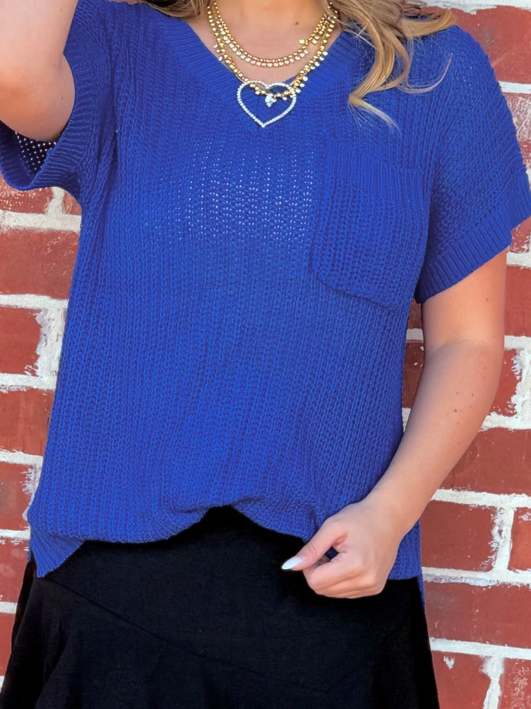 Loose Fit Low Gauge Sweater Top - Royal Blue