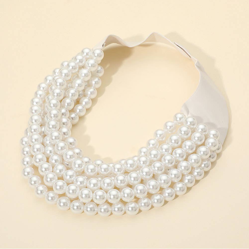 Multi Layered Pearl Beaded Magnetic Necklace: White
