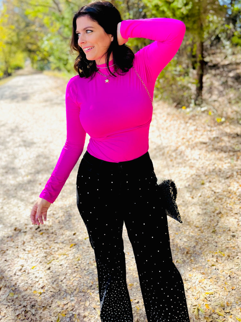 The Essential Mock Neck Bodysuit - Neon Pink