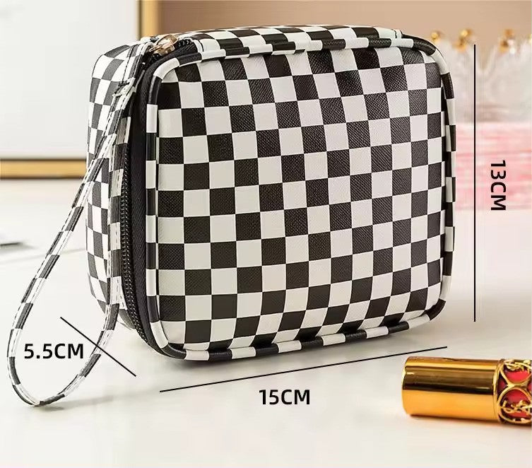 Square Checkered Cosmetics Bag