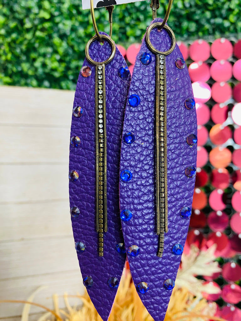 Deep Violet Feather Leather Earrings