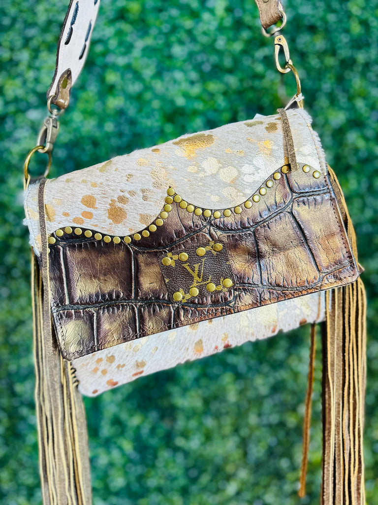 Touched X Olive Brass & Ivory Hide Maxine Purse