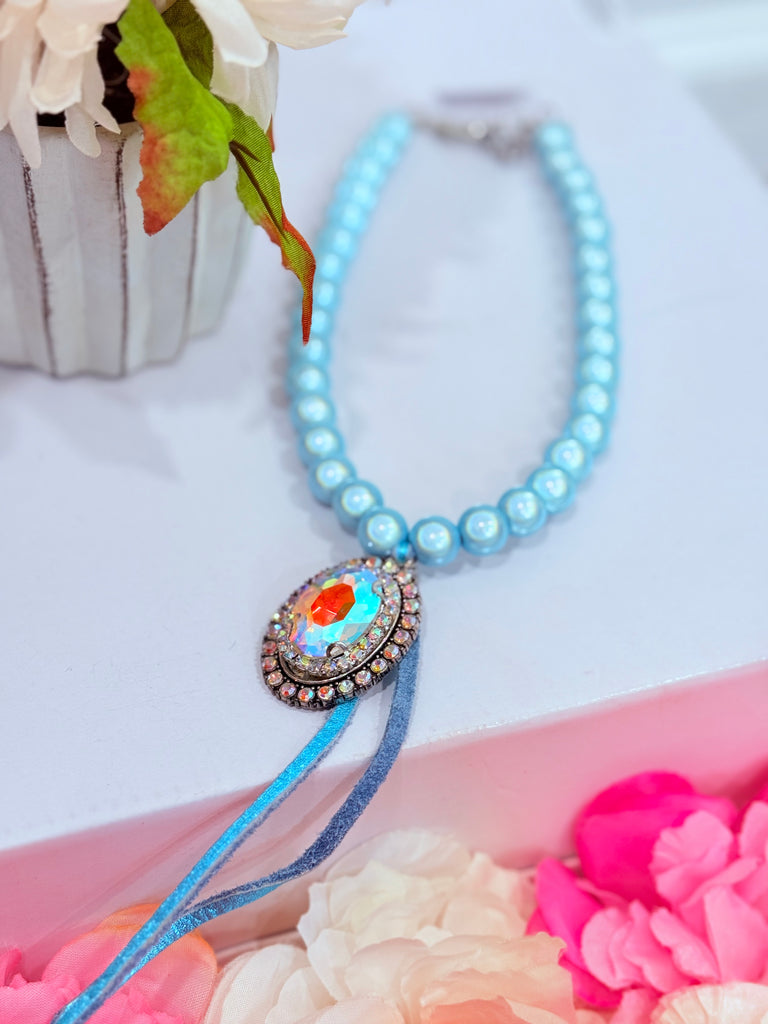 AB Baby Blue Iridescent Bubble Beaded & Crystal Necklace