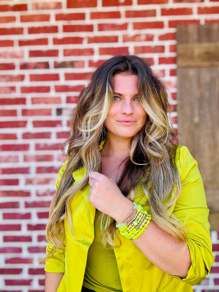 Electric Lime Beaded Gold Accent Bracelet Set