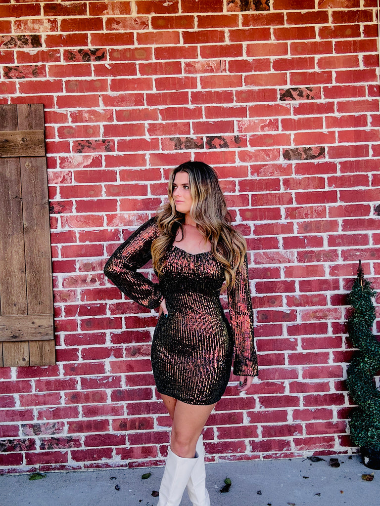 Black Ruched Sequin Mini Dress