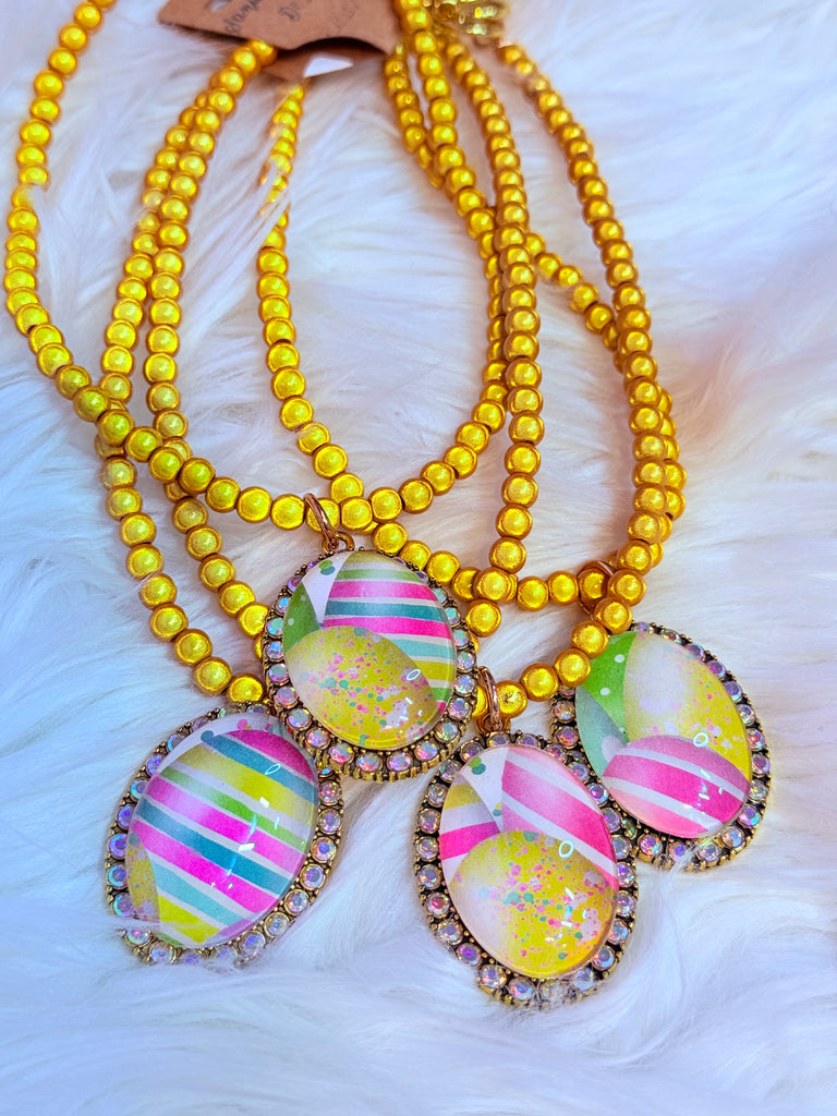 Sunshine Pastel Beaded Spring Eggs Toggle Necklace