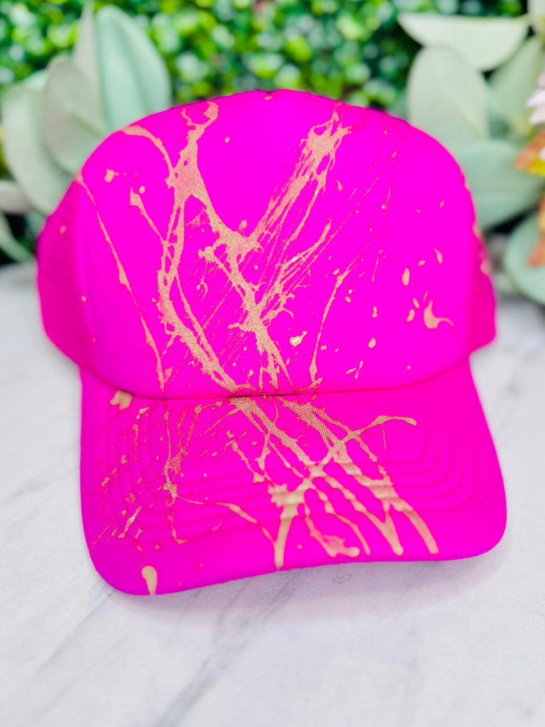 Neon Magenta Summer Splatter Mesh Trucker Hat