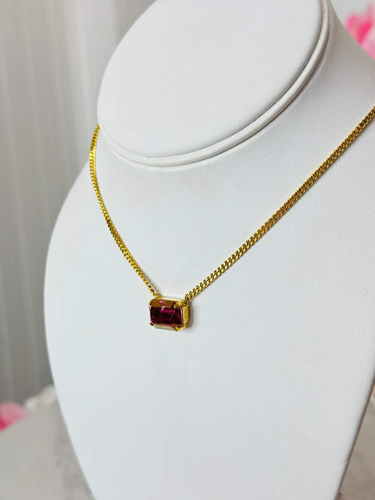 Rubin Swarovski Pendent Daily Necklace - Dark Rose Lemon