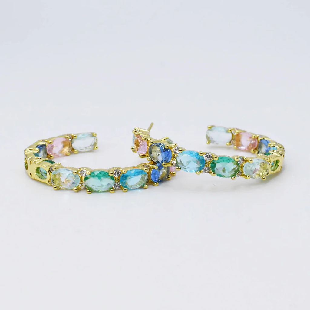 Pastel Dreams Crystal Hoop Earrings in Gold