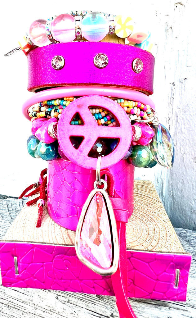 With Peace Bold Pink Hologram Leather Jumbo Stack